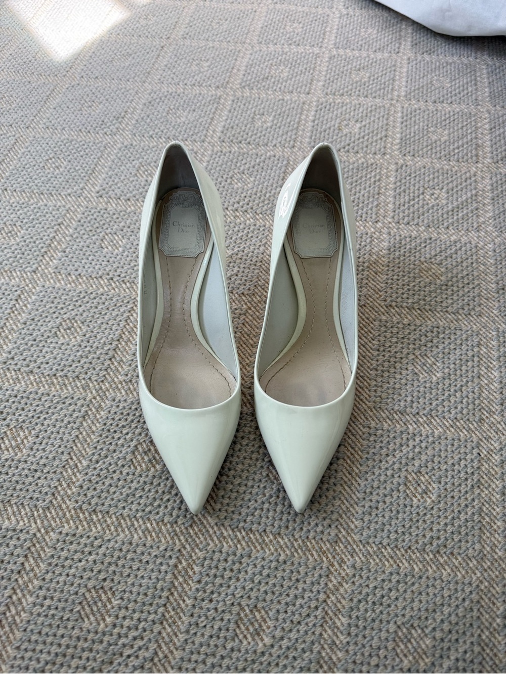 Dior Cream Patent Pointed-Toe Pumps